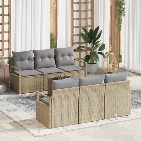 Conjunto de sofá de jardín 7 pcs Beige y gris 55 x 55 x 37 cm