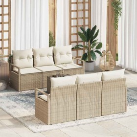 Conjunto de sofá de jardín 7 pcs Beige y Crema 55 x 55 x 37 cm