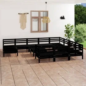 12-teiliges Gartenmöbel-Set aus massivem Kiefernholz schwarz von vidaXL, Gartensets - Ref: Foro24-3083313, Preis: 601,32 €, R...