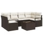 Conjunto de sofá de jardín 7 pcs Marrón y crema 55 x 55 x 37 cm