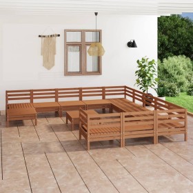 Juego muebles de jardín 13 pzas madera maciza pino marrón miel