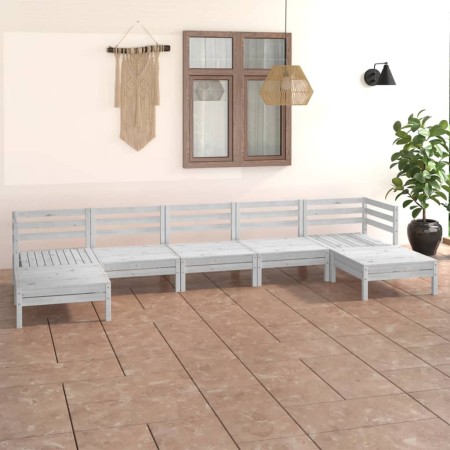 7-teiliges Gartenmöbel-Set massives Zirbenholz weiß von vidaXL, Gartensets - Ref: Foro24-3083345, Preis: 355,29 €, Rabatt: %