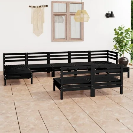 9-teiliges Gartenmöbel-Set aus massivem Kiefernholz schwarz von vidaXL, Gartensets - Ref: Foro24-3083358, Preis: 458,59 €, Ra...