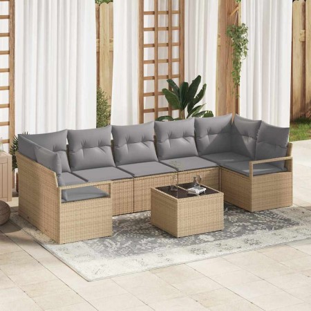 Conjunto de sofá de jardín 8 pcs Beige y gris 55 x 55 x 37 cm