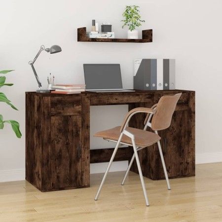 Escritorio con armario contrachapada roble ahumado de vidaXL, Escritorios - Ref: Foro24-3185436, Precio: 142,62 €, Descuento: %