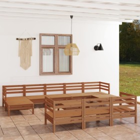 Set de muebles de jardín 11 pzas madera maciza pino marrón miel