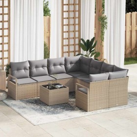 Conjunto de sofá de jardín 9 pcs Beige y gris 55 x 55 x 37 cm