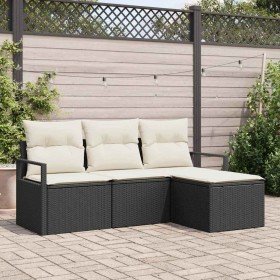 Conjunto de sofá de jardín con cojín 4 pcs Negro y crema en Sofás de exterior | Comprar online en Foro24