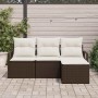 Conjunto de sofá de jardín con cojín 4 pcs Marrón y crema