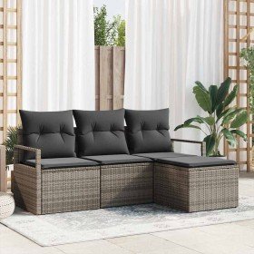 Conjunto de sofá de jardín con cojín 4 pcs Gris