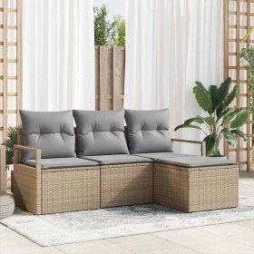 Conjunto de sofá de jardín con cojín 4 pcs Beige y Gris Claro