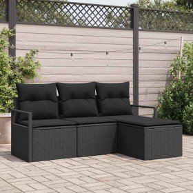 Conjunto de sofá de jardín con cojín 4 pcs Negro Conjunto de sofá de jardín con cojín 4 pcs Negro