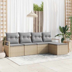 Conjunto de sofá de jardín con cojín 5 pcs Beige y Gris Claro Conjunto de sofá de jardín con cojín 5 pcs Beige y Gris Claro