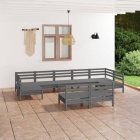 Mesa y taburetes altos jardín 9 pzas madera maciza de pino gris