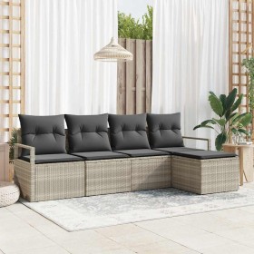Conjunto de sofá de jardín con cojín 5 pcs Gris Claro