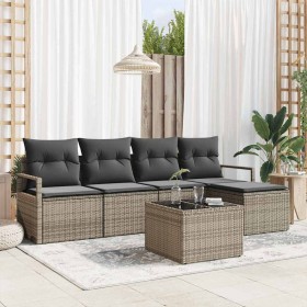 Conjunto de sofá de jardín con cojín 6 pcs Gris Claro