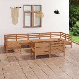 Juego muebles de jardín 10 pzas madera maciza pino marrón miel