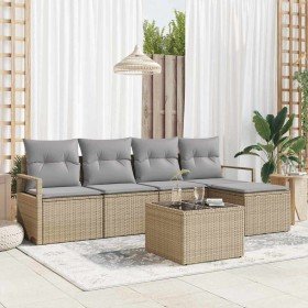 Conjunto de sofá de jardín con cojín 6 pcs Beige y Gris Claro