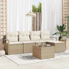 Conjunto de sofá de jardín con cojín 6 pcs Beige y Crema