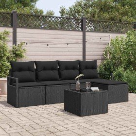 Conjunto de sofá de jardín con cojín 6 pcs Negro