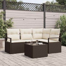 Conjunto de sofá de jardín con cojín 5 pcs Marrón y crema