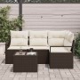 Conjunto de sofá de jardín con cojín 5 pcs Marrón y crema