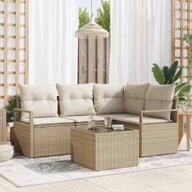 Conjunto de sofá de jardín con cojín 5 pcs Beige y Crema