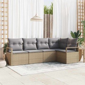Conjunto de sofá de jardín con cojín 5 pcs Beige y Gris Claro Conjunto de sofá de jardín con cojín 5 pcs Beige y Gris Claro