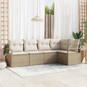 Conjunto de sofá de jardín con cojín 5 pcs Beige y Crema