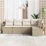 Conjunto de sofá de jardín con cojín 5 pcs Beige y Crema