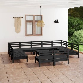 Juego de muebles de jardín 12 pzas madera maciza de pino negro