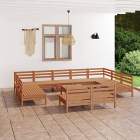 Juego muebles de jardín 12 pzas madera maciza pino marrón miel