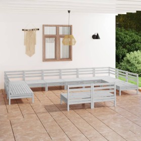 Juego de muebles de jardín 12 piezas madera maciza pino blanco