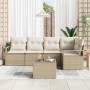 Conjunto de sofá de jardín con cojín 6 pcs Beige y Crema