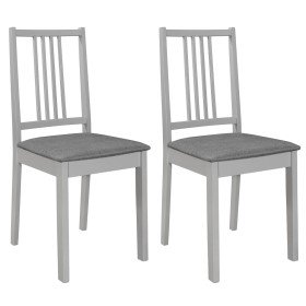Sillas de comedor con cojines de madera maciza gris 2 unidades Sillas de comedor con cojines de madera maciza gris 2 unidades