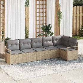 Conjunto de sofá de jardín con cojín 6 pcs Beige y Gris Claro
