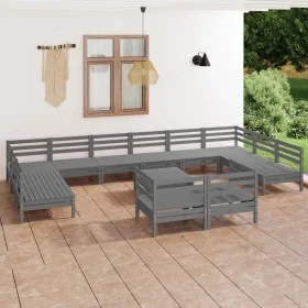 Garden furniture set 13 pieces solid gray pine wood by vidaXL, Garden sets - Ref: Foro24-3083501, Price: 615,42 €, Discount: %
