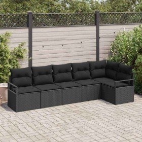 Conjunto de sofá de jardín con cojín 6 pcs Negro