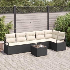 Conjunto de sofá de jardín con cojín 7 pcs Marrón y crema