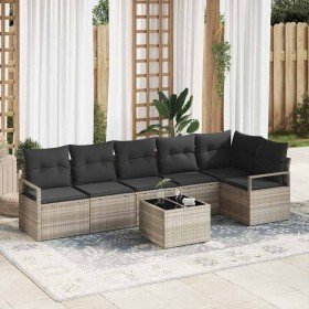 Conjunto de sofá de jardín con cojín 7 pcs Gris Claro Conjunto de sofá de jardín con cojín 7 pcs Gris Claro