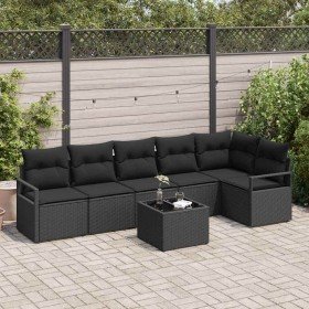 Conjunto de sofá de jardín con cojín 7 pcs Negro