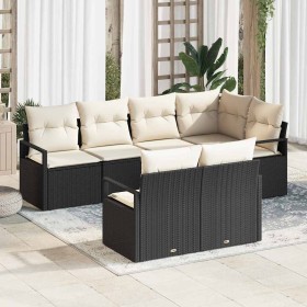 Conjunto de sofá de jardín con cojín 7 pcs Negro y crema