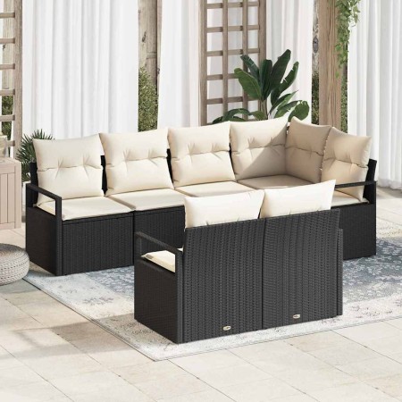 Conjunto de sofá de jardín con cojín 7 pcs Negro y crema
