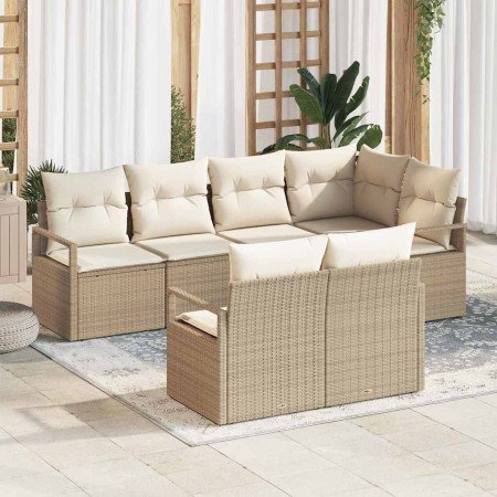Conjunto de sofá de jardín con cojín 7 pcs Beige y Crema en Sofás de exterior | Comprar online en Foro24
