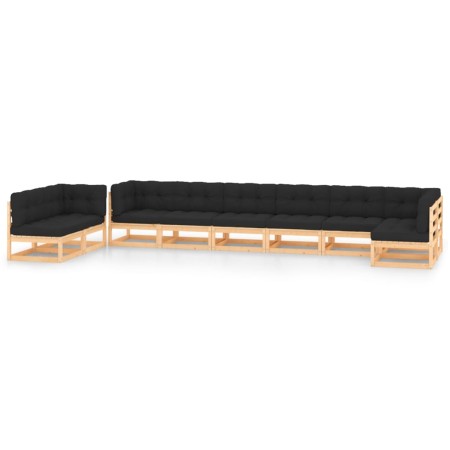Muebles de jardín 9 pzas y cojines antracita madera maciza pino