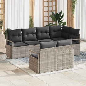 Conjunto de sofá de jardín con cojín 7 pcs Gris Claro
