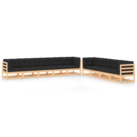 Muebles de jardín 9 pzas y cojines antracita madera maciza pino