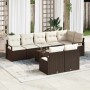 Conjunto de sofá de jardín con cojín 9 pcs Marrón y crema