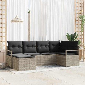 Conjunto de sofá de jardín con cojín 6 pcs Gris Claro