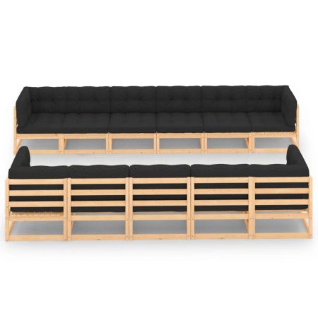 Muebles de jardín 11 pzas cojines antracita madera maciza pino
